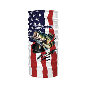 Bass Fishing American Flag Custom Long Sleeve Shirts, Personalized Patriotic Fishing Gifts For Men TTN94