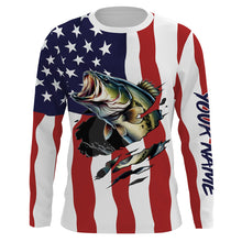 Load image into Gallery viewer, Bass Fishing American Flag Custom Long Sleeve Shirts, Personalized Patriotic Fishing Gifts For Men TTN94