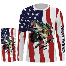 Load image into Gallery viewer, Bass Fishing American Flag Custom Long Sleeve Shirts, Personalized Patriotic Fishing Gifts For Men TTN94