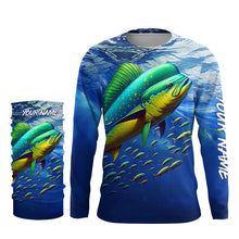 Load image into Gallery viewer, Mahi mahi fishing blue sea underwater ocean Custom Name performance long sleeve fishing shirt TTV95