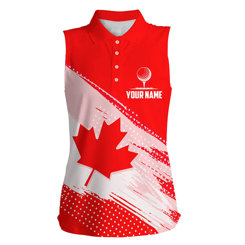 Womens sleeveless polo shirt Canada flag patriot white golf shirt TTV143