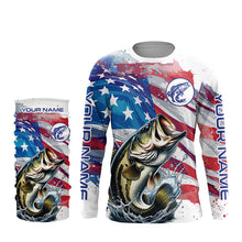 Load image into Gallery viewer, Personalized American Flag Bass Long Sleeve Fishing Shirts, Patriotic Bass Fishing Jerseys TTV127