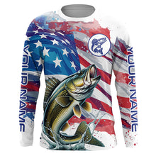 Load image into Gallery viewer, American Flag Custom Walleye Long Sleeve Fishing Shirts, Patriotic Walleye Fishing Jerseys TTV128