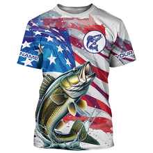 Load image into Gallery viewer, American Flag Custom Walleye Long Sleeve Fishing Shirts, Patriotic Walleye Fishing Jerseys TTV128