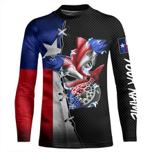 Load image into Gallery viewer, Redfish, Trout, Flounder Texas Slam Texas flag Custom Fishing Shirts, Texas UV Protection Fishing apparel TTV02