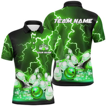 Load image into Gallery viewer, Mens polo bowling shirts Custom green lightning thunder Bowling Team Jersey, gift for team Bowlers TTV151