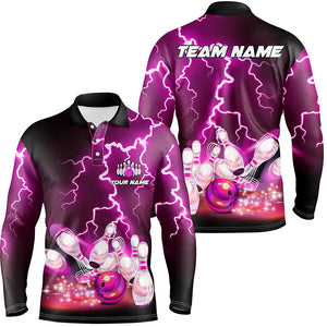 Mens polo bowling shirts Custom purple lightning thunder Bowling Team Jersey, gift for team Bowlers TTV152