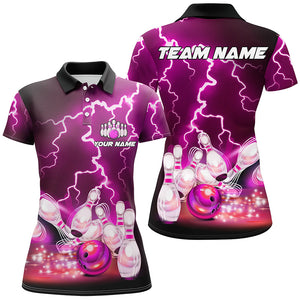 Women bowling polo shirts Custom purple lightning thunder Bowling Team Jersey, gift for team Bowlers TTV152