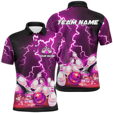 Load image into Gallery viewer, Mens polo bowling shirts Custom purple lightning thunder Bowling Team Jersey, gift for team Bowlers TTV152
