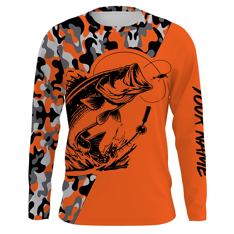 Bass Fishing UV protection quick dry orange camo customize name long sleeves fishing shirts TTV07