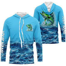 Load image into Gallery viewer, Mahi mahi fishing blue sea wave water camo Custom Name performance long sleeve fishing shirts TTV96