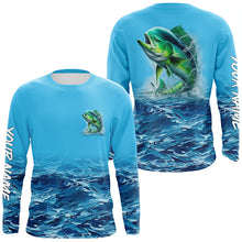 Load image into Gallery viewer, Mahi mahi fishing blue sea wave water camo Custom Name performance long sleeve fishing shirts TTV96