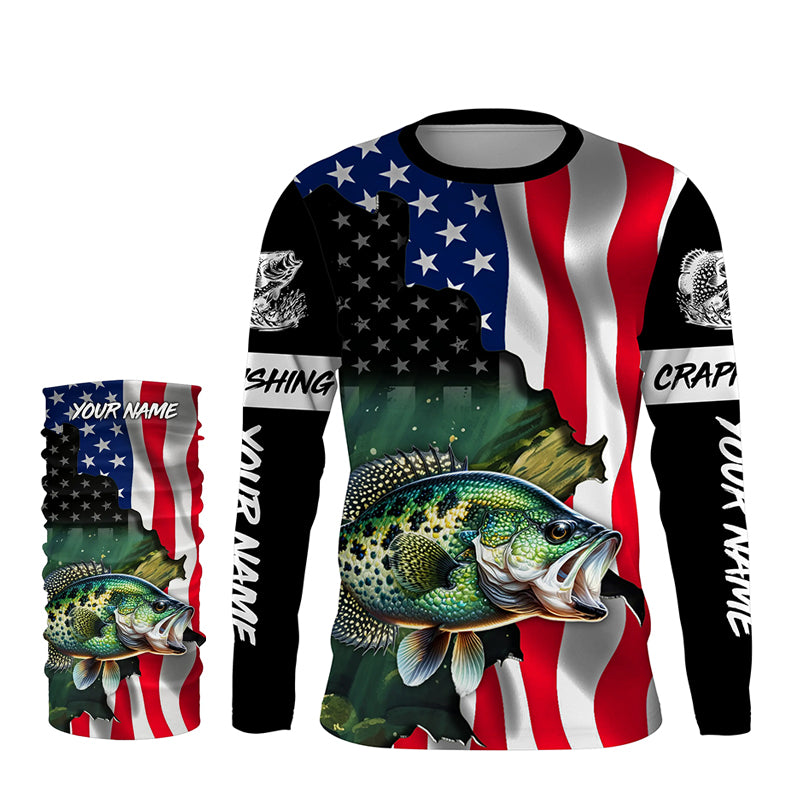 American Flag Crappie Fishing Custom Name performance long sleeve fish –  ChipteeAmz