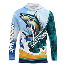 Load image into Gallery viewer, Tuna Fishing Custom Long Sleeve performance Fishing Shirts, Tuna Fishing jerseys | Blue Camo TTV90