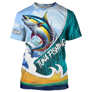 Tuna Fishing Custom Long Sleeve performance Fishing Shirts, Tuna Fishing jerseys | Blue Camo TTV90