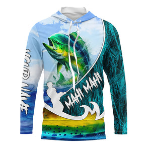 Custom Name Mahi Mahi fishing blue performance Sun/UV Protection shirt, personalized gift TTV91