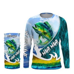 Custom Name Mahi Mahi fishing blue performance Sun/UV Protection shirt, personalized gift TTV91