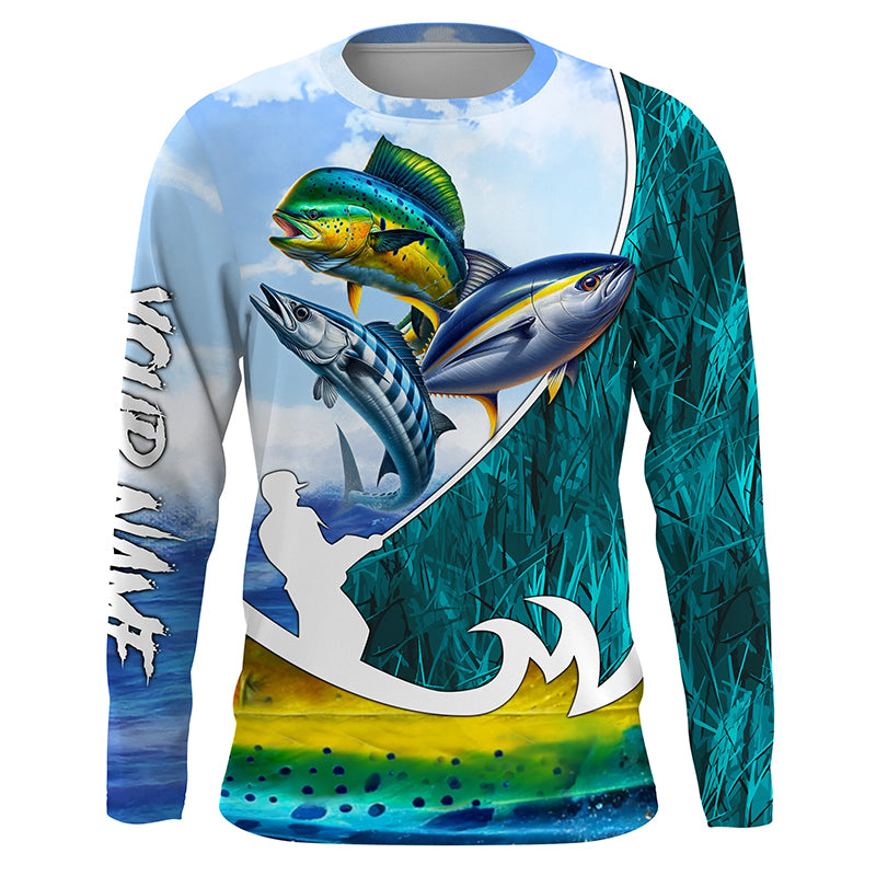 Wahoo Mahi Tuna slam Custom performance Fishing Shirts, Offshore slam Fishing shirt TTV92