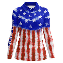 Load image into Gallery viewer, Red, white, and blue American flag tie dye mens golf polo shirts custom patriotic team golf shirts TTV103