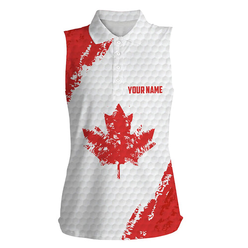 Women sleeveless golf polo shirt Red Canada flag maple leaf custom team golf shirts, patriot golf tops  TTV119