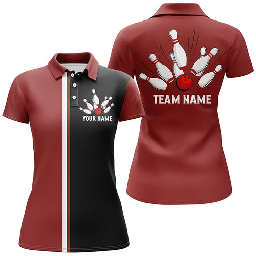 Personalized Red white and black Retro Bowling Polo shirt For women custom vintage bowling team jerseys TTV135