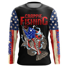 Load image into Gallery viewer, Crappie Fishing American Flag Custom Long Sleeve Fishing Shirts Hooked on Freedom TTV75