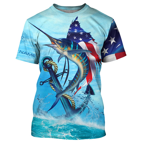 American Flag Patriotic Sailfish Fishing Shirts, Sailfish Saltwater Custom Fishing Shirt TTV106