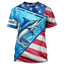 Load image into Gallery viewer, Personalized American Flag Marlin Fishing Shirts, Patriotic Marlin Long Sleeve Fishing Shirt TTV36