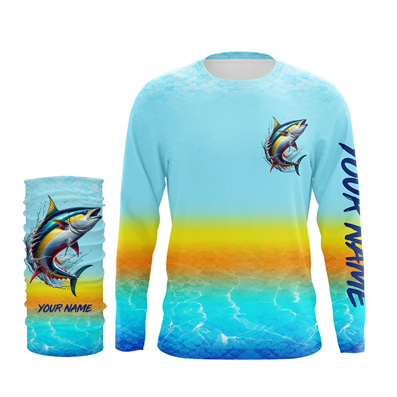 Tuna Fishing Custom Name UV Protection UPF 30+ Fishing Jersey, Deep Sea Fishing Tournament Shirts NQS3047 Long Sleeves UPF / 2XL