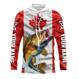 Walleye Fishing Canada Flag Custom Long Sleeve Fishing Shirts, Canadian Walleye Fishing Jerseys TTV93