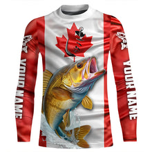 Load image into Gallery viewer, Walleye Fishing Canada Flag Custom Long Sleeve Fishing Shirts, Canadian Walleye Fishing Jerseys TTV93