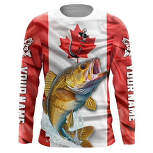 Load image into Gallery viewer, Walleye Fishing Canada Flag Custom Long Sleeve Fishing Shirts, Canadian Walleye Fishing Jerseys TTV93