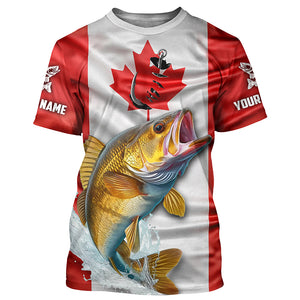 Walleye Fishing Canada Flag Custom Long Sleeve Fishing Shirts, Canadian Walleye Fishing Jerseys TTV93