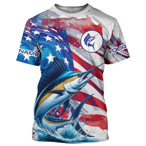 Personalized American Flag Sailfish Fishing Shirts, Patriotic Sailfish Long Sleeve Fishing Shirt TTV146