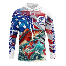 Load image into Gallery viewer, Custom Redfish Puppy Drum American Flag Long Sleeve Fishing Shirts, Patriotic Fishing Gifts TTV147
