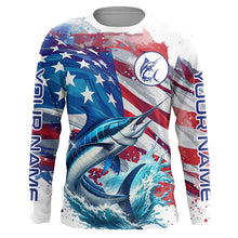 Load image into Gallery viewer, Personalized American Flag Marlin Fishing Shirts, Patriotic Marlin Long Sleeve Fishing Shirt TTV148
