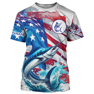 Personalized American Flag Marlin Fishing Shirts, Patriotic Marlin Long Sleeve Fishing Shirt TTV148