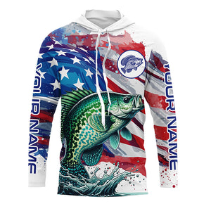 American Flag Crappie Fishing Custom Name performance long sleeve fishing shirt uv protection TTV149