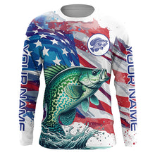 Load image into Gallery viewer, American Flag Crappie Fishing Custom Name performance long sleeve fishing shirt uv protection TTV149
