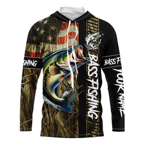 American Flag Bass fishing UV Customize name personalized long sleeves fishing shirts TTV28