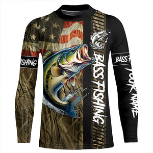 American Flag Bass fishing UV Customize name personalized long sleeves fishing shirts TTV28