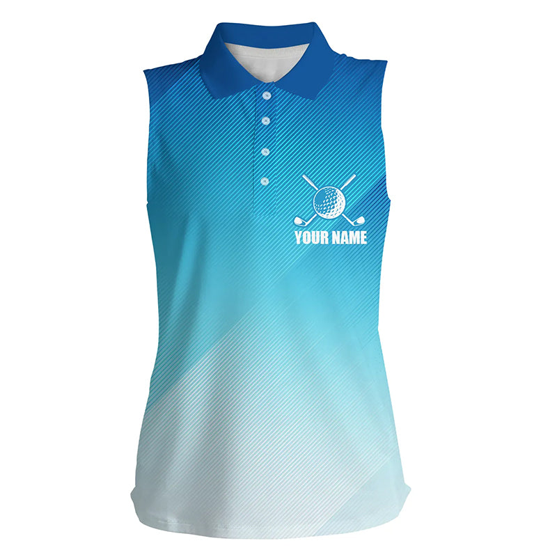 Women sleeveless polo shirt custom blue pattern sport golf attire for women TTV111