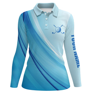 Womens golf polo shirts custom blue pattern sport golf attire for women TTV112