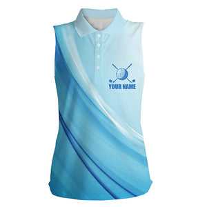 Women sleeveless polo shirt custom blue pattern sport golf attire for women TTV112