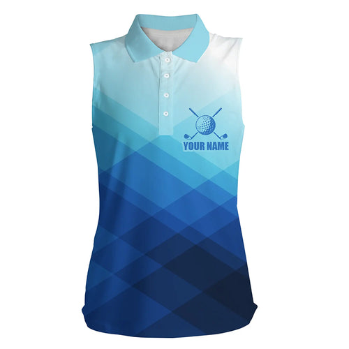 Women sleeveless polo shirt custom blue pattern sport golf attire for women TTV113