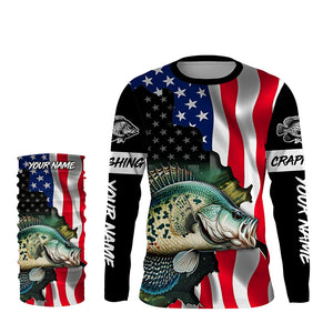 American Flag Crappie Fishing Custom Name performance long sleeve fishing shirt uv protection TTV122