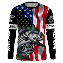 Load image into Gallery viewer, Striped bass fishing American Flag patriotic UV protection customize name fishing apparel TTV123