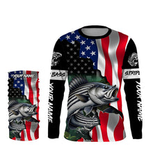 Load image into Gallery viewer, Striped bass fishing American Flag patriotic UV protection customize name fishing apparel TTV123