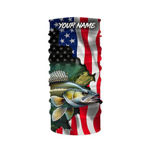 Load image into Gallery viewer, American Flag Walleye Fishing Custom Name performance long sleeve fishing shirt uv protection TTV124