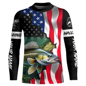 American Flag Walleye Fishing Custom Name performance long sleeve fishing shirt uv protection TTV124